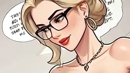 Секретарша Waifu в видео от первого лица - горячая бабуля с белыми волосами и брюнетка в офисе соблазняет крупным планом