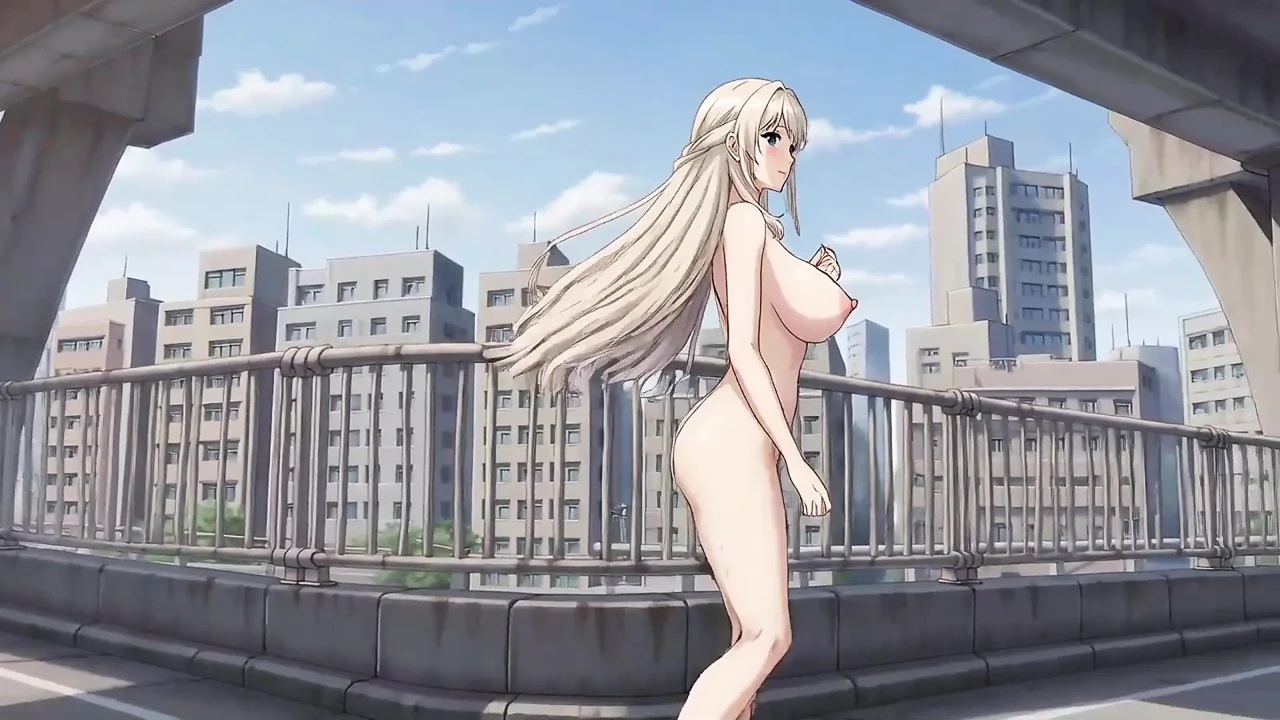 A woman walking naked in public