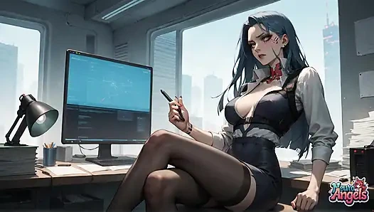 Neuro Angels: Blue-haired Goddess Drenched in Creamy Office Squirting