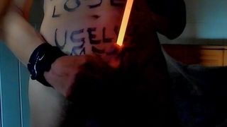 naked slave sounding 11mm lightstick body writing BDSM CBT