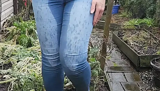 Muddy White Mocs and Jeans Pee