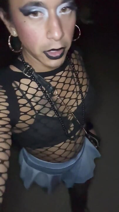 Pissing Tranny on Night Walk