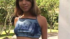 Brunette cutie with small tits gets pounded in all positions outdoors