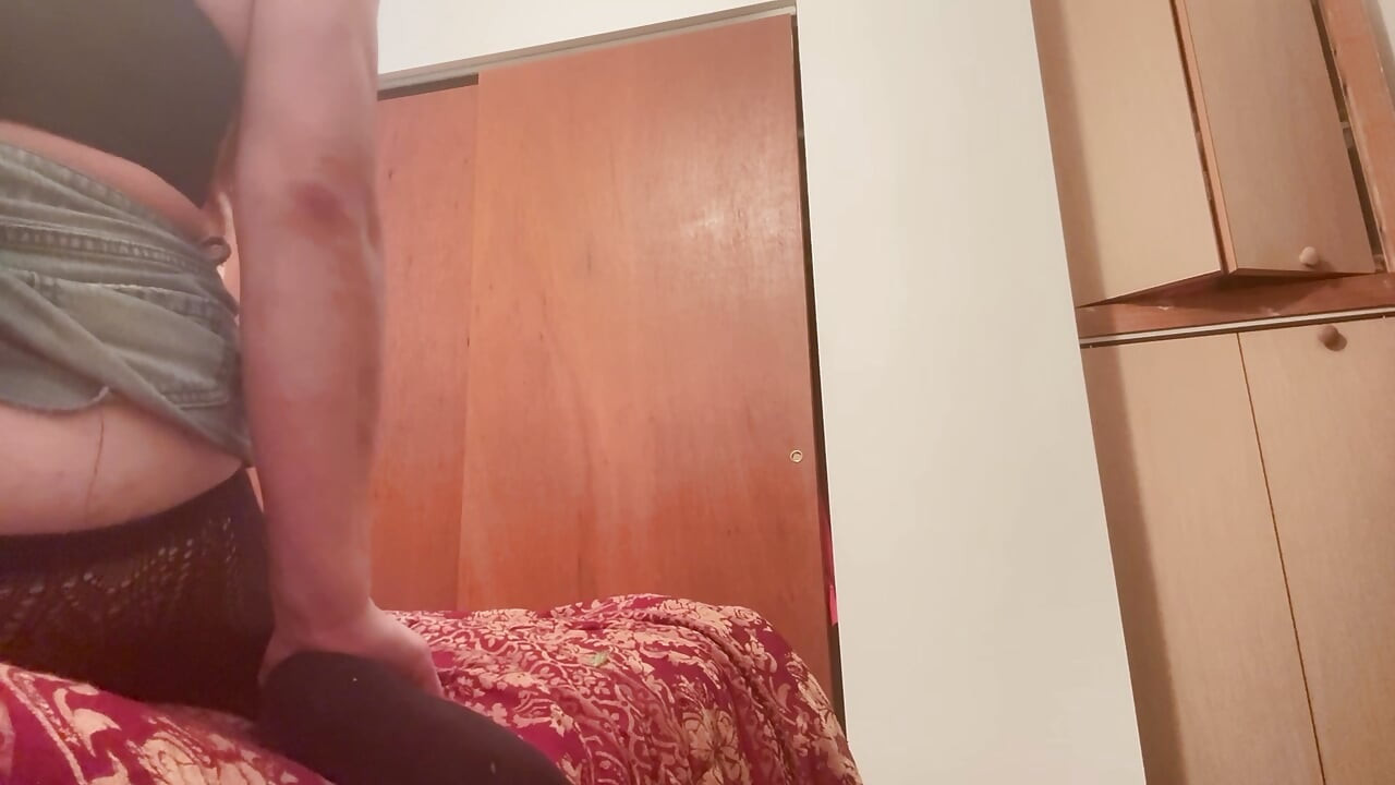 The crossdressing dad rides a toy