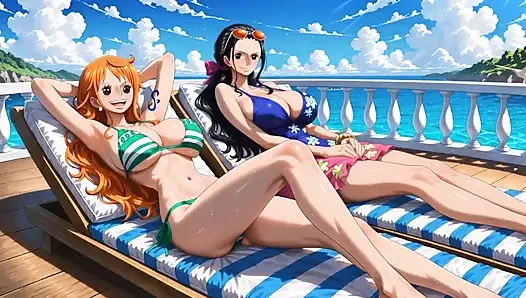 One Piece - Nico Robin eating Nami's pussy and ass then fingering her