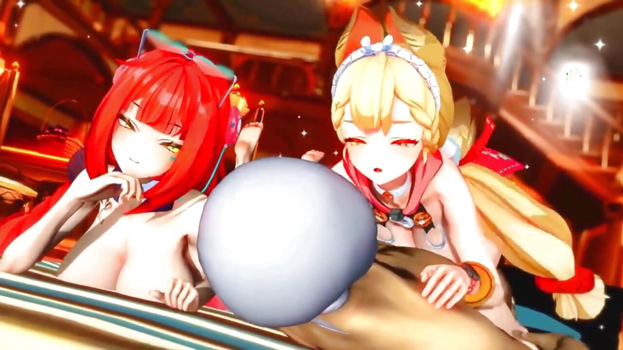 Zenless zone zero - ffm yuzuha ve alice yarak değiştiriyor ve sırayla biniyor - 3d hentai animasyonları