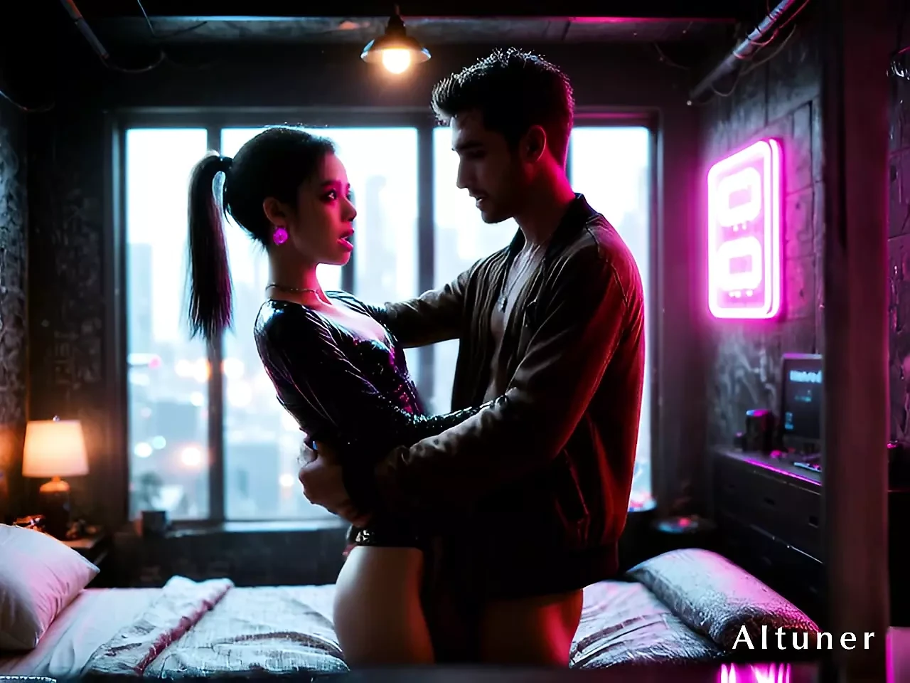 Leather &neon - seu sussurro perdido em prazer elétrico