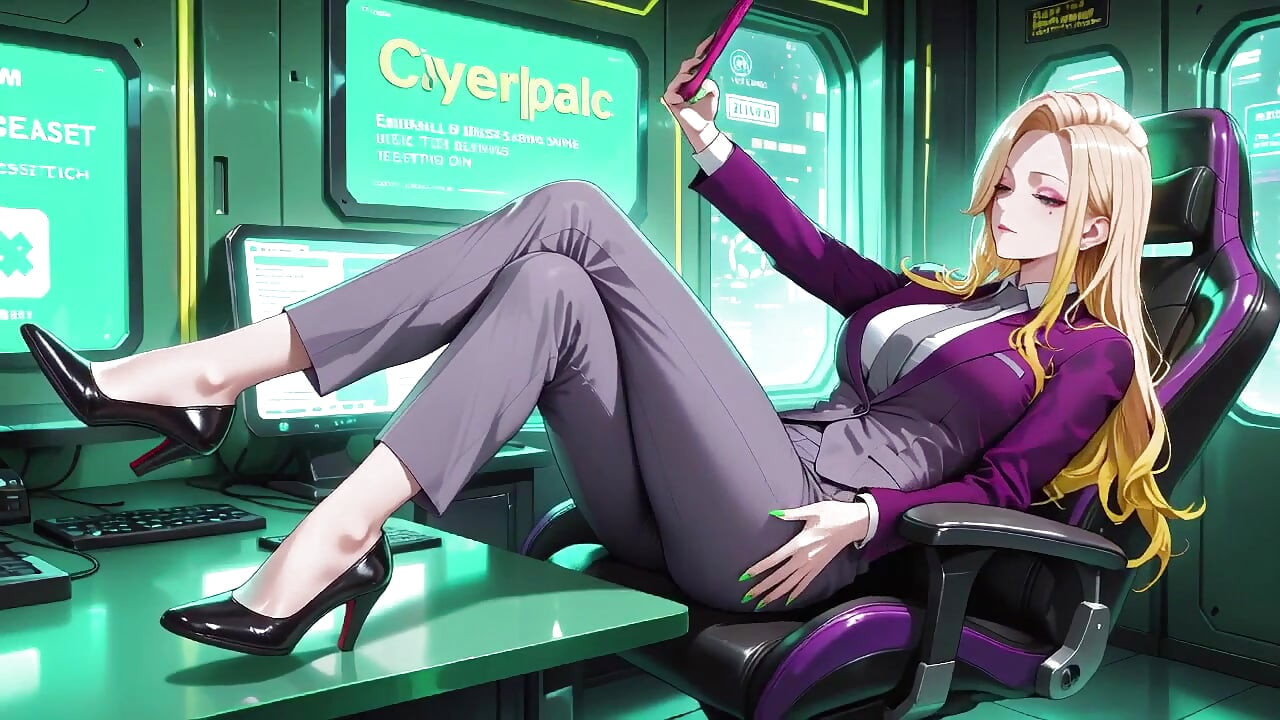 Blonde Boss in Purple Suit! Office Train Private Moments. She's Multitasking with Files While Secretly Adjusting Her Skirt...