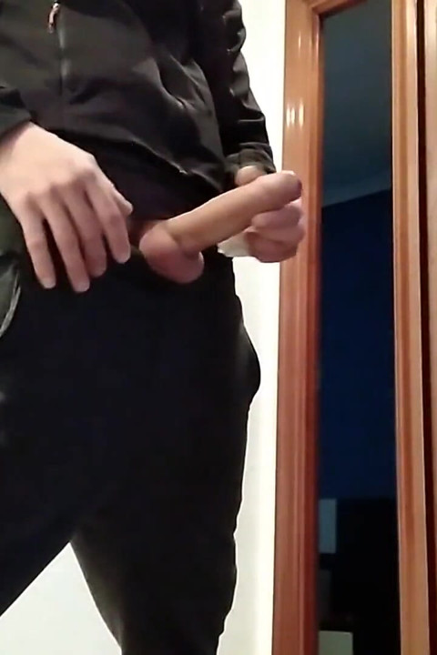 Handjob From Hot Amateur Guy with Big Cock, Shoots at the Door