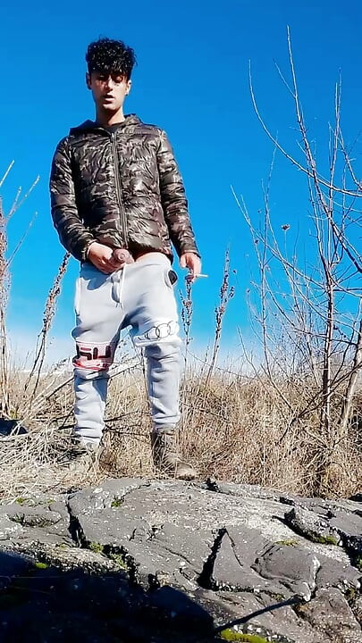 Slow Motion Jerk off Outdoor While Smoking Cigarette