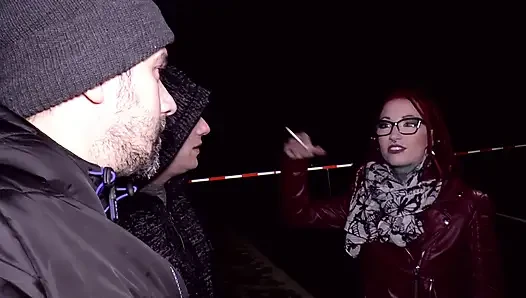 Threesome bang for sexy pierced redhead chick