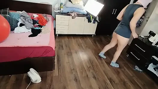 Amateur Woman Has Fun Trying on Clothes and Cutting Them.