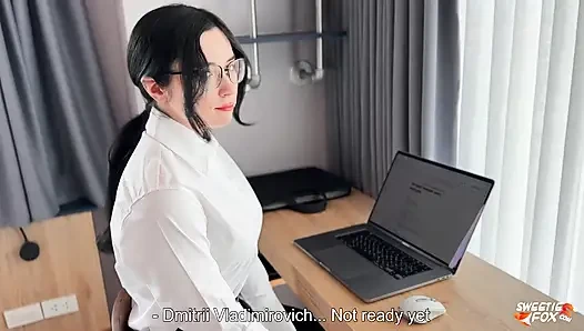 Horny Secretary Sucks and Fucks Boss's Dick till Cum in Mouth - Caught Masturbating at Workplace