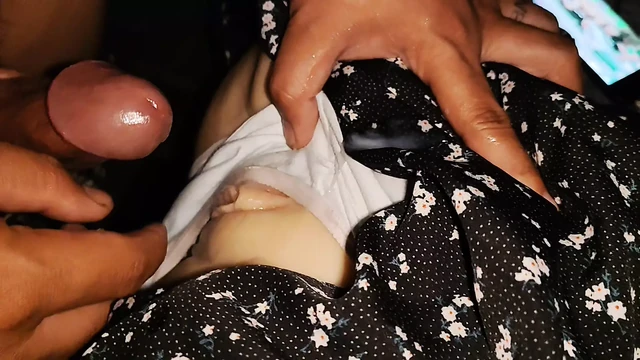 Threesome Desi Slut Huge Cumshot all over her tight pinkish Pussy