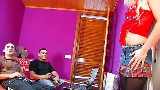 Nympho in stockings  drilled hard in threesome