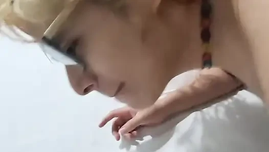 Petite blonde trans is fucked hard anal