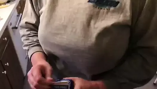 Chubby wifes tits jiggle while shaking cream