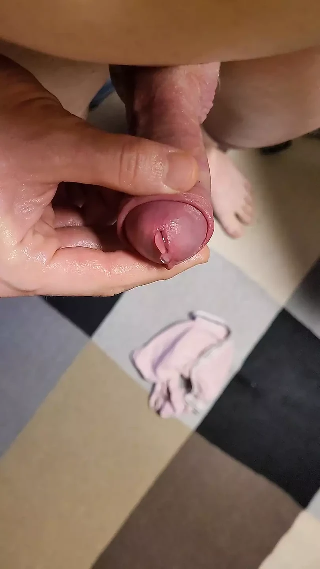 Edging and locking small penis in chastity cage