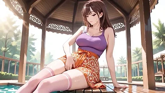 Si cantik hentai toket besar lagi asik goyangin kontol di teras tropis - sampai becek!