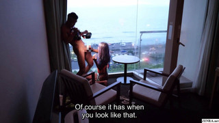 Japanese gyaru private sex video against ocean sunset