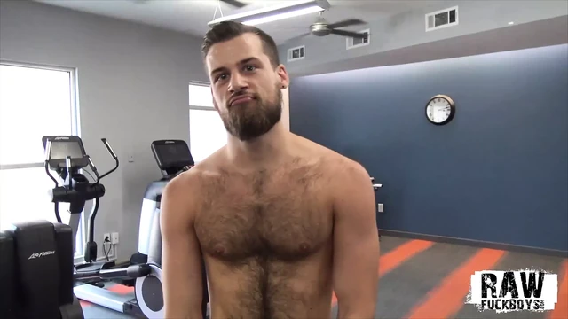 Young hairy stud strokes big cock solo after hot workout