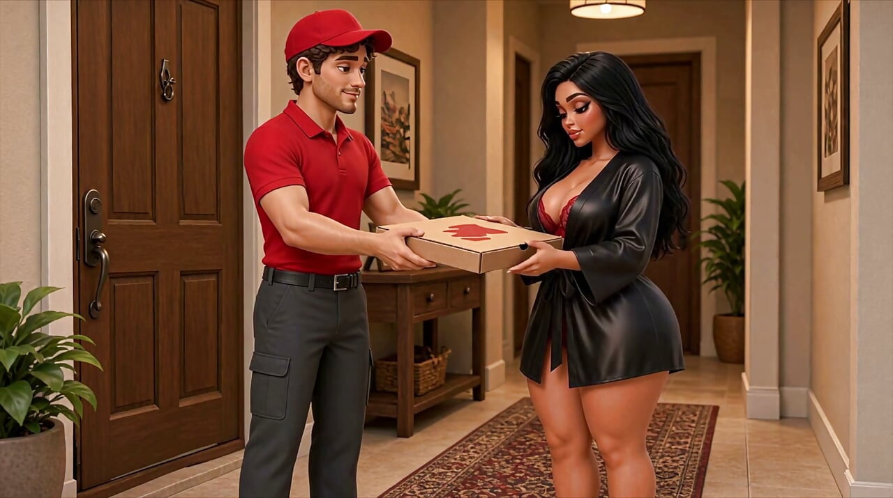 Hot Hungry Client Seduces & Fucks Pizza Delivery Man in Kitchen (ai Generated)