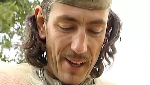 Blonde German farmer slut rides dick outdoors