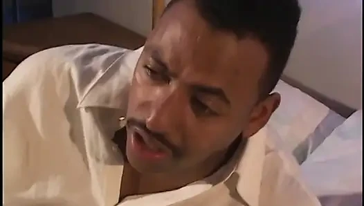 Geiles ebenholz-schätzchen hat einen afrikanischen fantasie-dreier mit einem weißen und einem schwarzen hengst