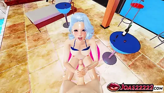Rule34 Аниме у бассейна Michie, 3D хентай - лизание уздечки, мокрая дрочка, грязный минет, камшот