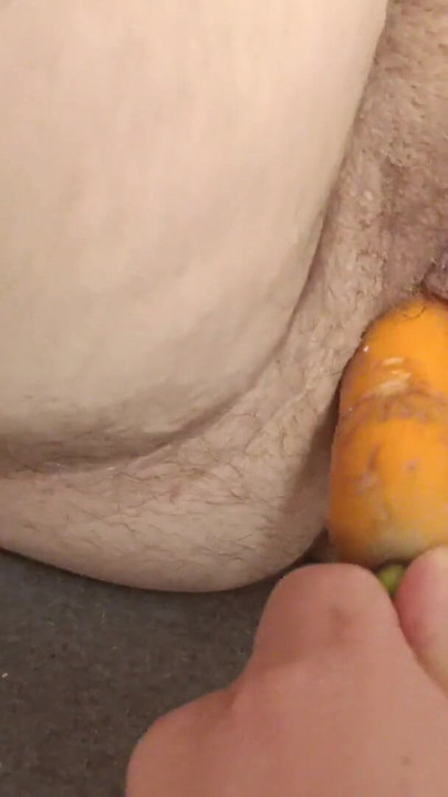 Thrilling moment from "I put my girlfriend a carrot in this horny hairy fat cunt"