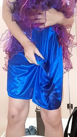 Pissing And Cum Wearing Satin Party Dress And Silky Slips