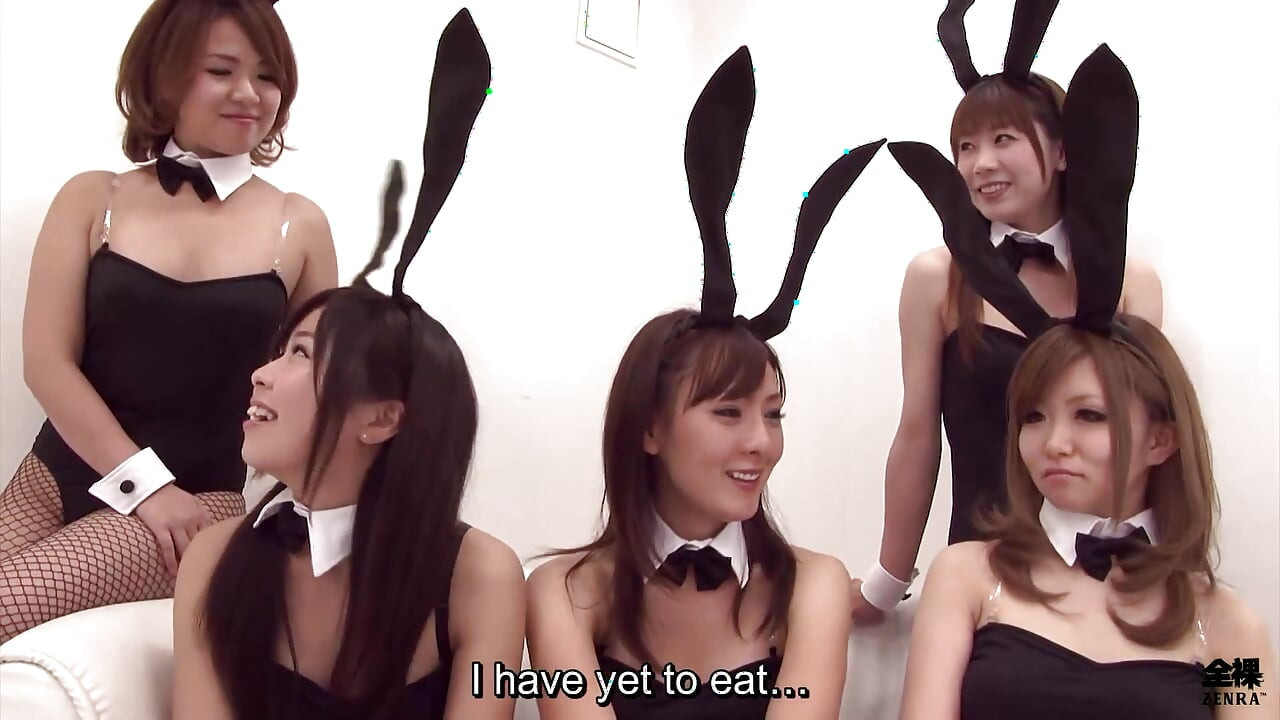 Cute Japanese women in sexy bunny uniforms eat carrots and have orgy