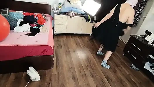 Amateur Woman Has Fun Trying on Clothes and Cutting Them.