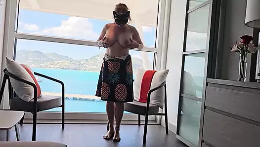 Huge Tit Vouyer Step Mommy Fingers Wet Pussy on Cruise Ship Balcony- Watch Mature Mistress Thursday Cum