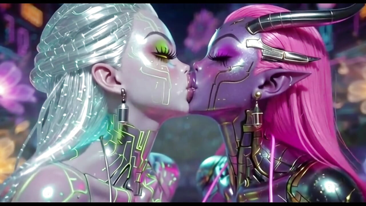 Hermosos besos extraterrestres en buena música, animación ai