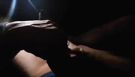 My friend gives me a footjob in the car with her nylon feet