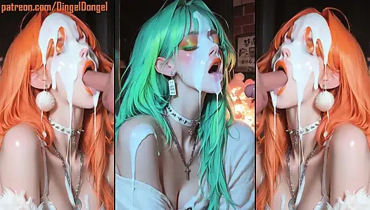 Chapter 2: Anime characters get their faces thoroughly covered in cum.