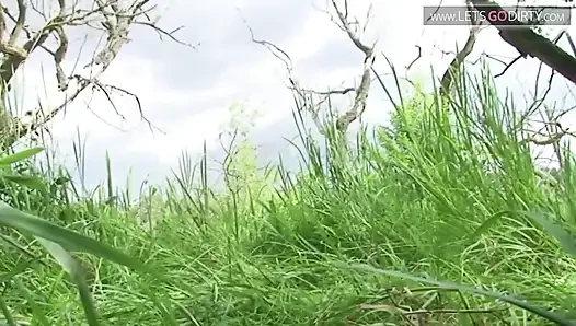 Hot girl gets bound in the bushes for a hard fuck later
