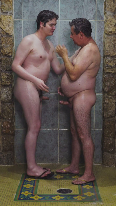 Old Man Taking a Shower with Boy