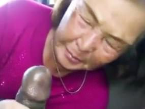 Asian Granny Sucks Black Cock In The Car