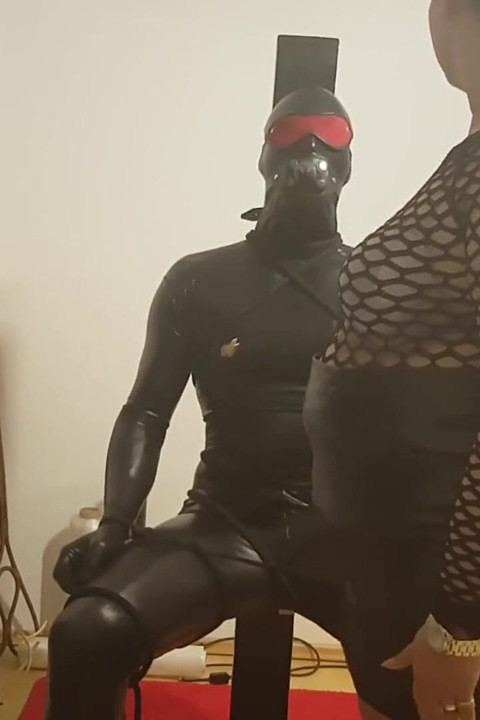 Golden Shower Fetish - Mature Domme Drenches Latex Slave