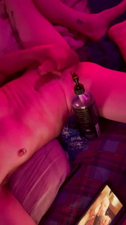 RaccoonThumb masturbation with anal dildo and uncut thick cock sleeve