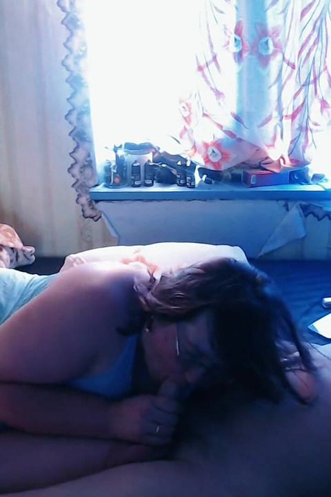 Chubby Glasses Girl on All Fours Sucks & Rims His Ass Until He Floods Her Mouth