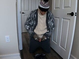 Angora cardigan, fuzzy hat, big Turtleneck sweater, sweater fetish, jumper fetish, cashmere pants - cumming on my undies