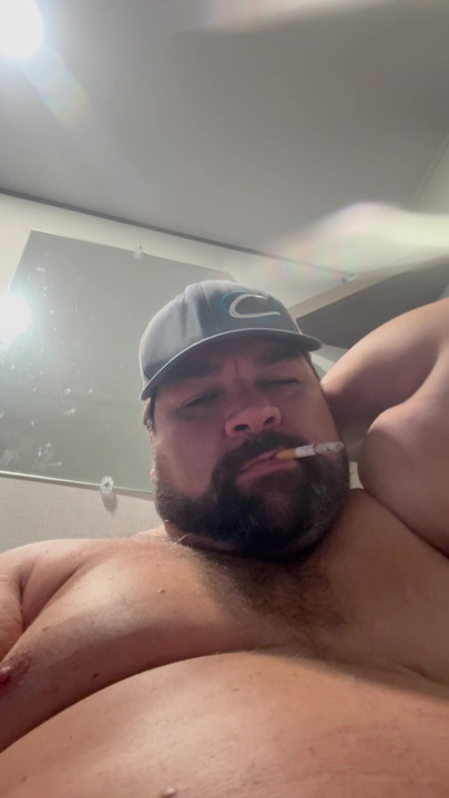 Fat Daddy Smoking and Pumping on the Toilet
