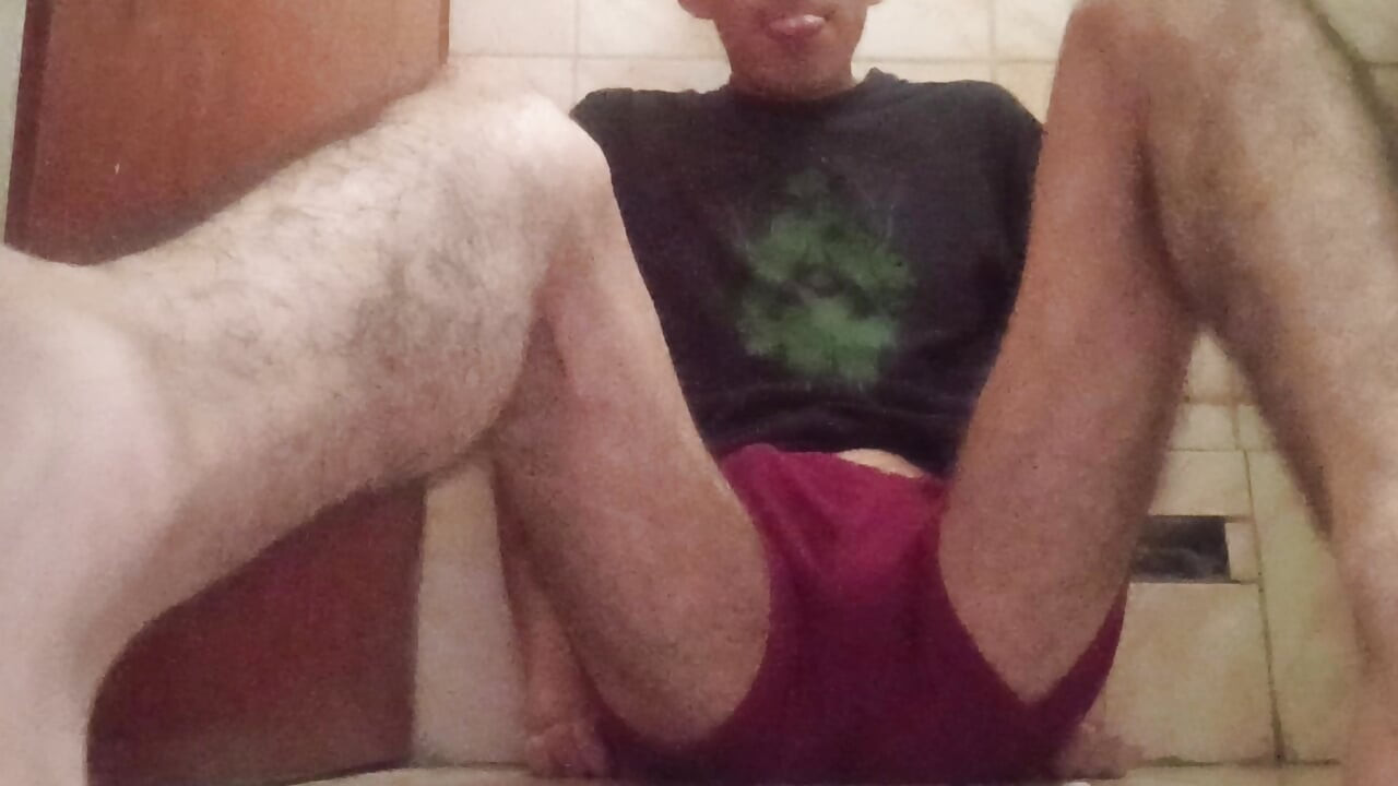 Horny twink on bathroom floor