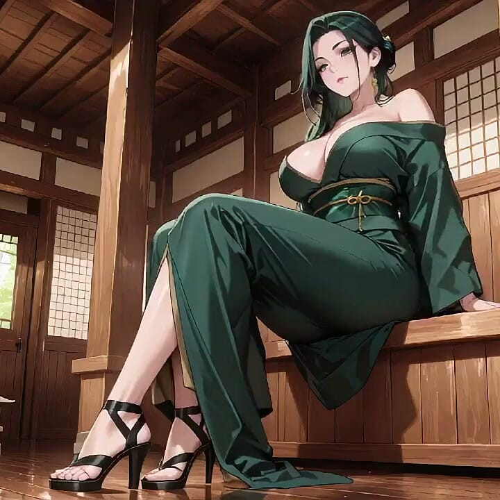 Deep Green Kimono! Private Shrine Stroll, High Slit Accidents!