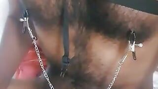 cock edging with nipple clamp