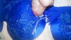 Leatransteen नीली चमकदार साटन ब्रा पर वीर्य
