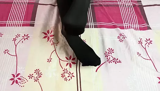 Tender foot fetish solo in black stockings from sexy mistress